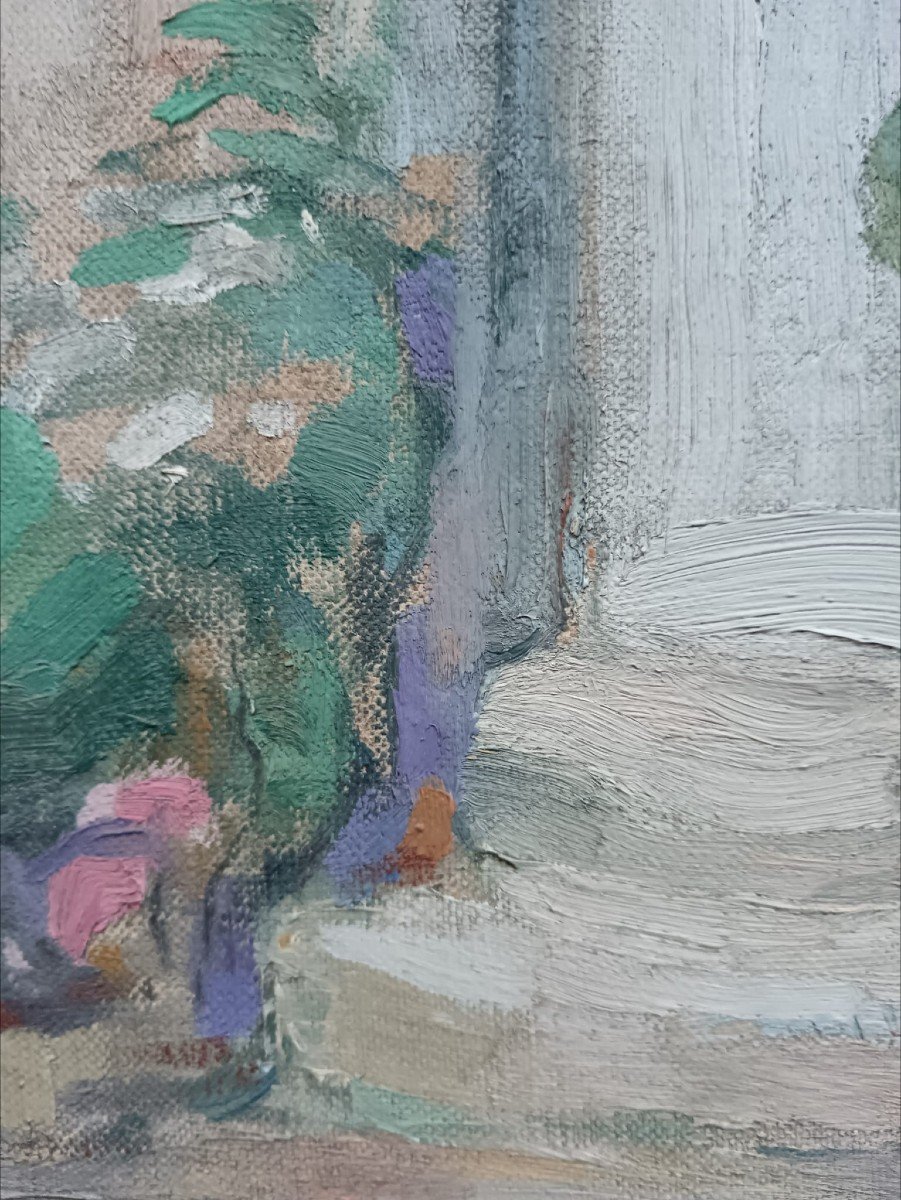 Lantoine-Neveux. Huile sur toile "l'entrée fleurie d'une maison accueillante" 41 X 33 Cm-photo-4