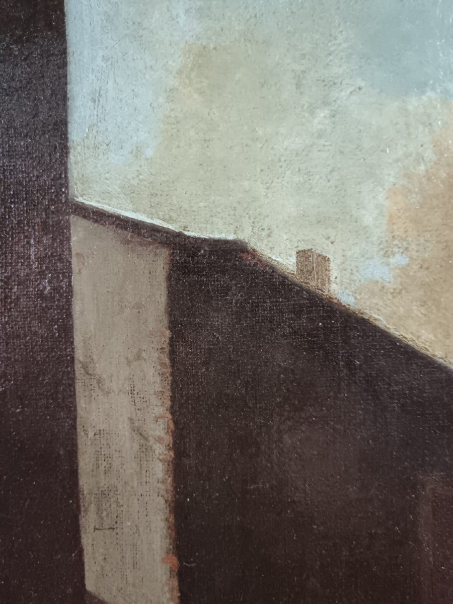 Atelier de Van Laer. Huile sur toile "le cordonnier et le petit voyageur" 48,5 X 38,5 Cm-photo-1