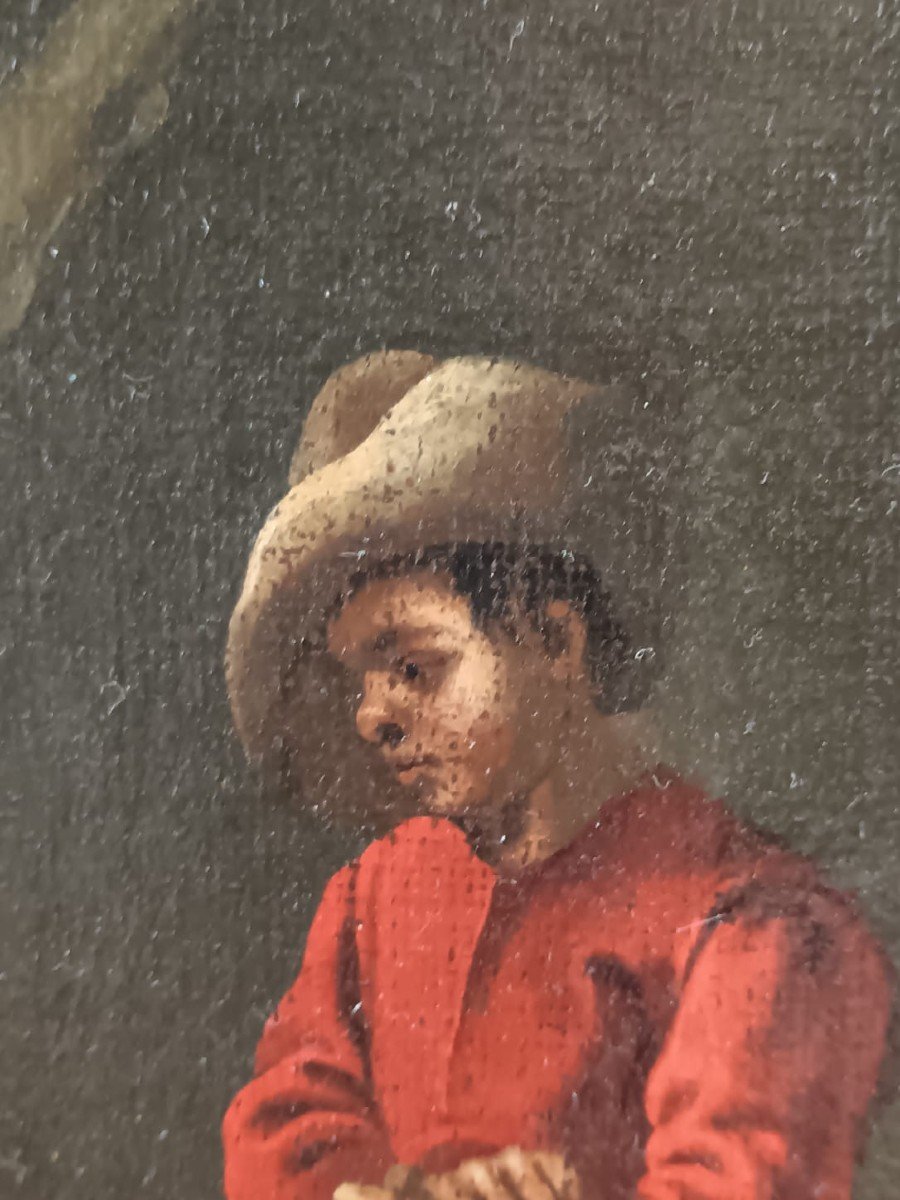 Atelier de Van Laer. Huile sur toile "le cordonnier et le petit voyageur" 48,5 X 38,5 Cm-photo-3