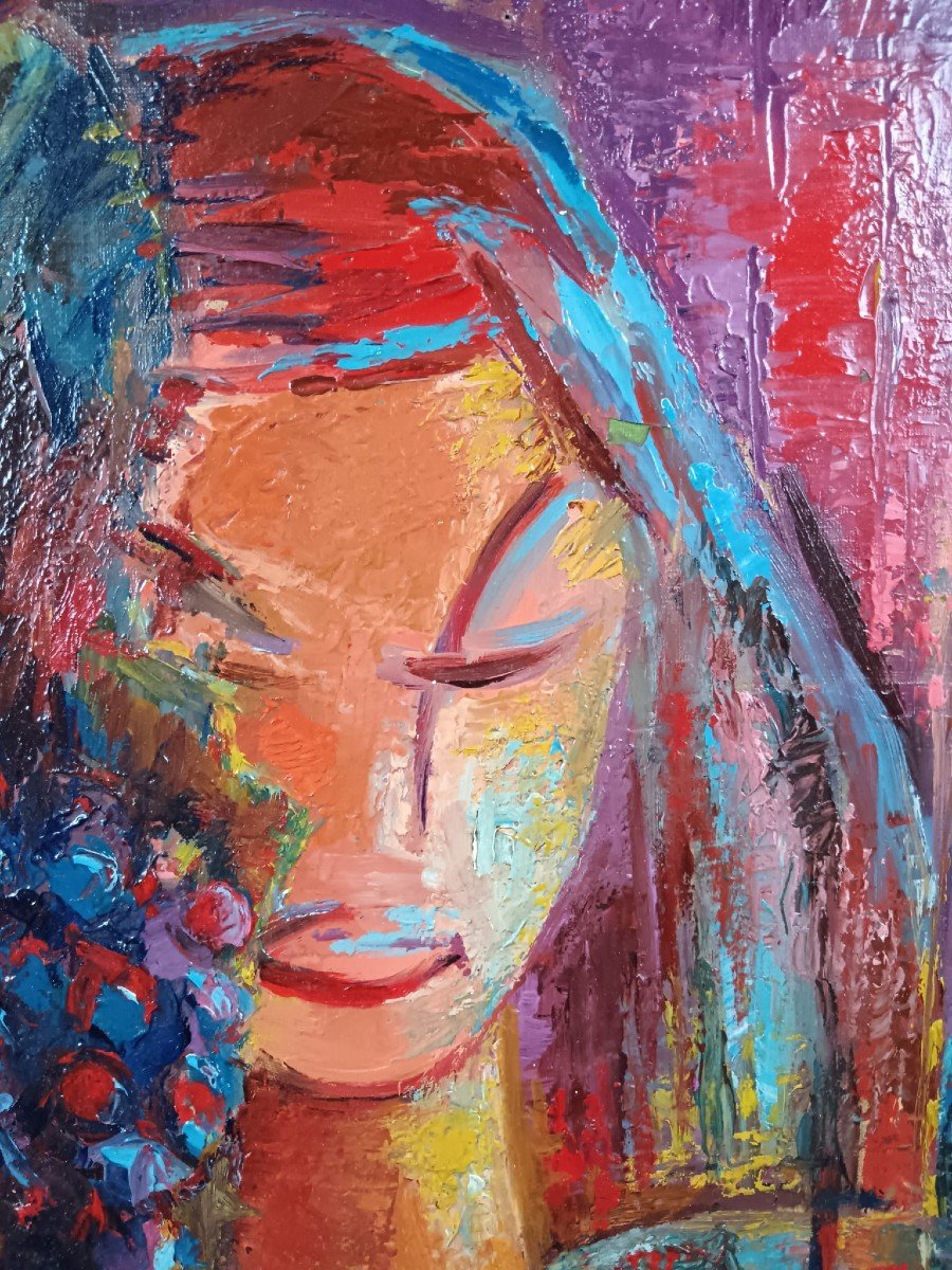 Salon de la vigne et du vin. Huile sur toile "l'âme du vin chantant" 61 X 46 Cm-photo-5