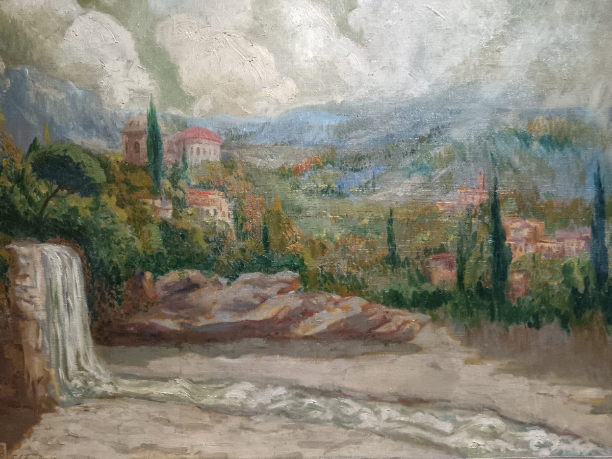 Franz Namur. Huile sur toile "les Jardins de Tivoli" 81 X 65 Cm-photo-1