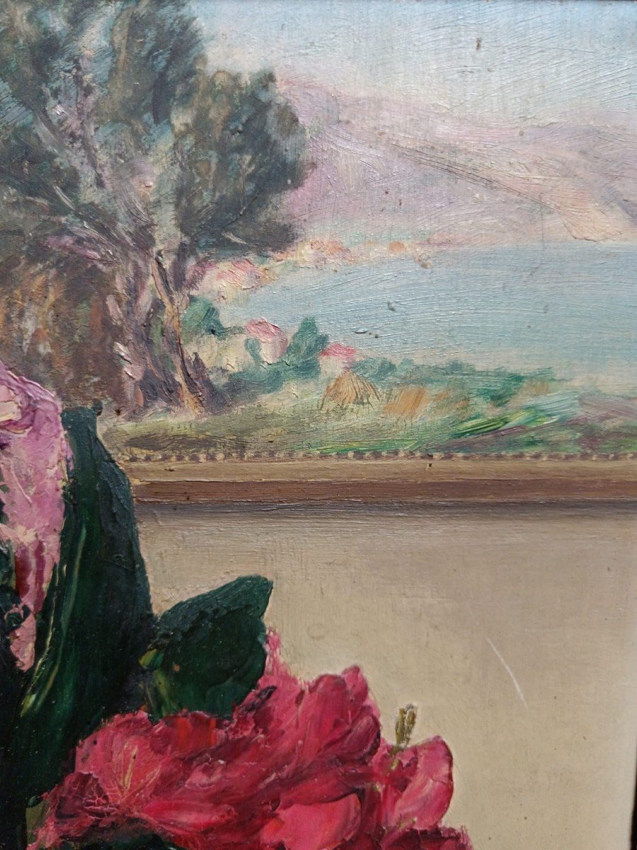 Stéphane De Trenqualye. Huile sur panneau de contreplaqué "bouquet de fleurs" 66,8 X 56 Cm-photo-6