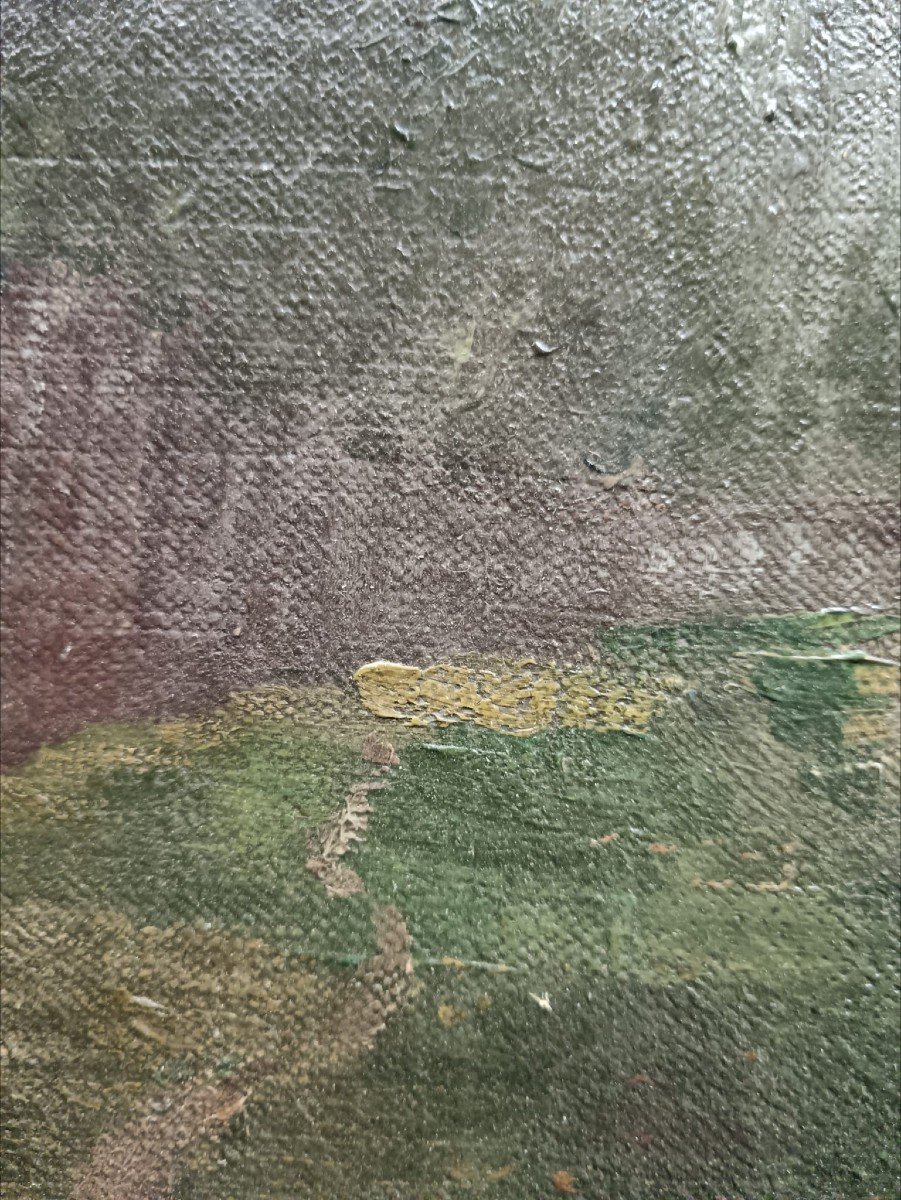 Ecole néo-impressionniste. Huile sur toile "les petites falaises au bord de l'eau"65 X 40, 5 Cm-photo-1