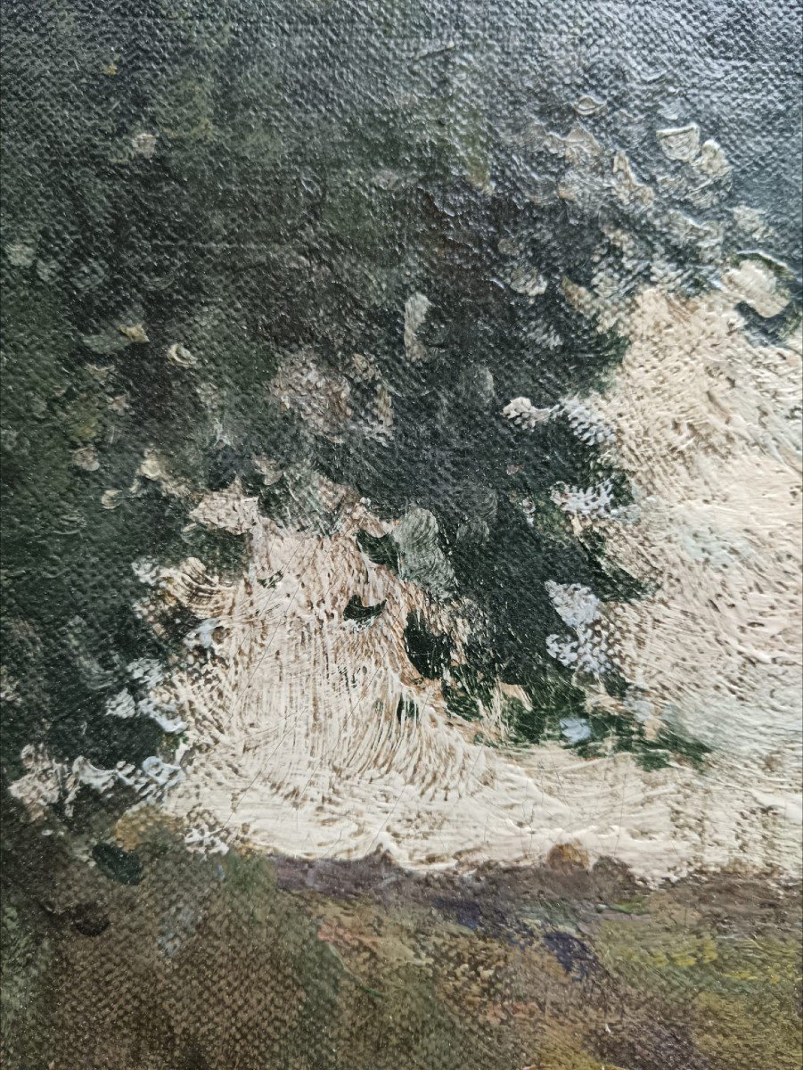 Ecole néo-impressionniste. Huile sur toile "les petites falaises au bord de l'eau"65 X 40, 5 Cm-photo-8