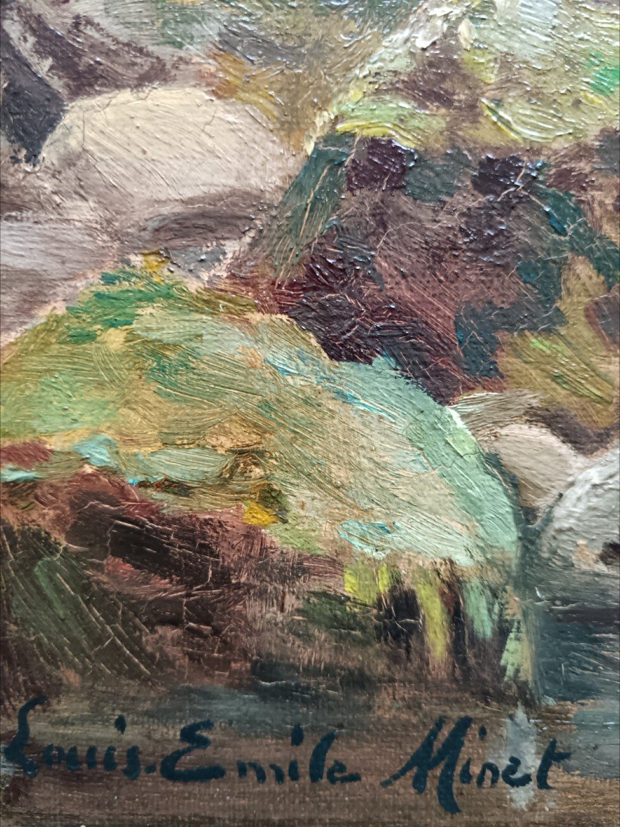 Huile sur toile "le petit canal de bois qui déborde" 61,5 X 46,7 Cm-photo-3