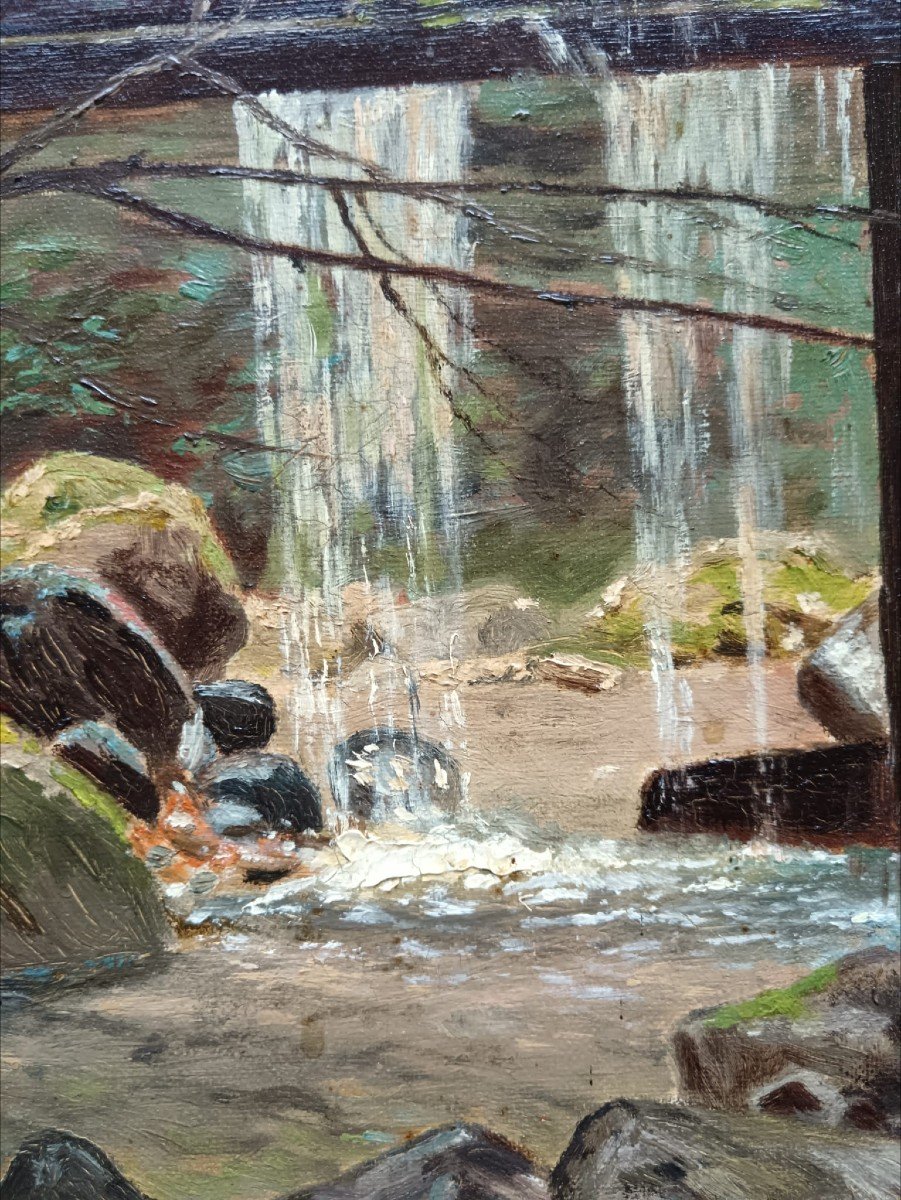 Huile sur toile "le petit canal de bois qui déborde" 61,5 X 46,7 Cm-photo-4