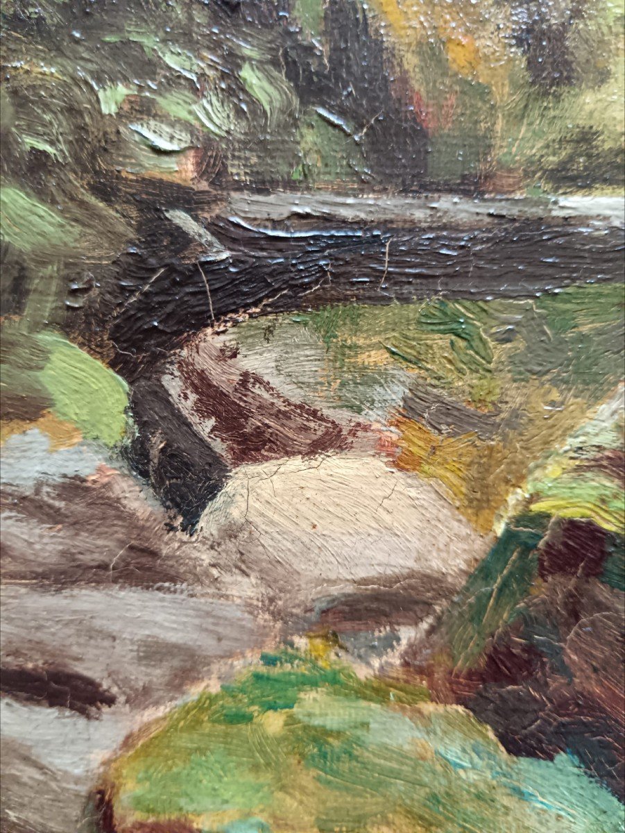 Huile sur toile "le petit canal de bois qui déborde" 61,5 X 46,7 Cm-photo-5
