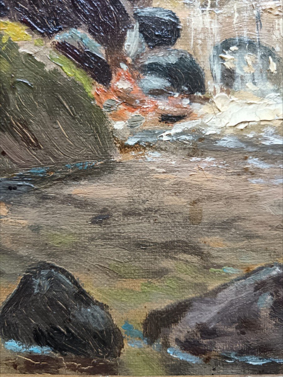 Huile sur toile "le petit canal de bois qui déborde" 61,5 X 46,7 Cm-photo-8