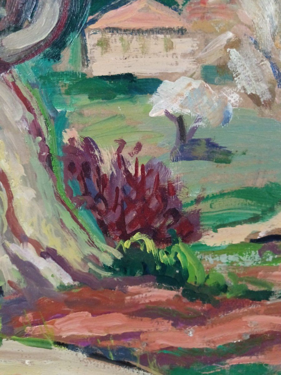 Louise Claeysen. Huile sur panneau de contreplaqué "printemps en Provence" 73,4 X 54,3 Cm-photo-2