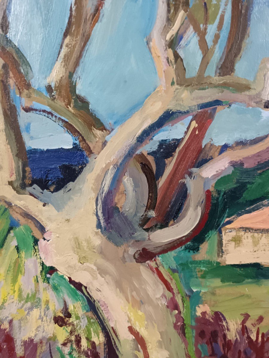 Louise Claeysen. Huile sur panneau de contreplaqué "printemps en Provence" 73,4 X 54,3 Cm-photo-8