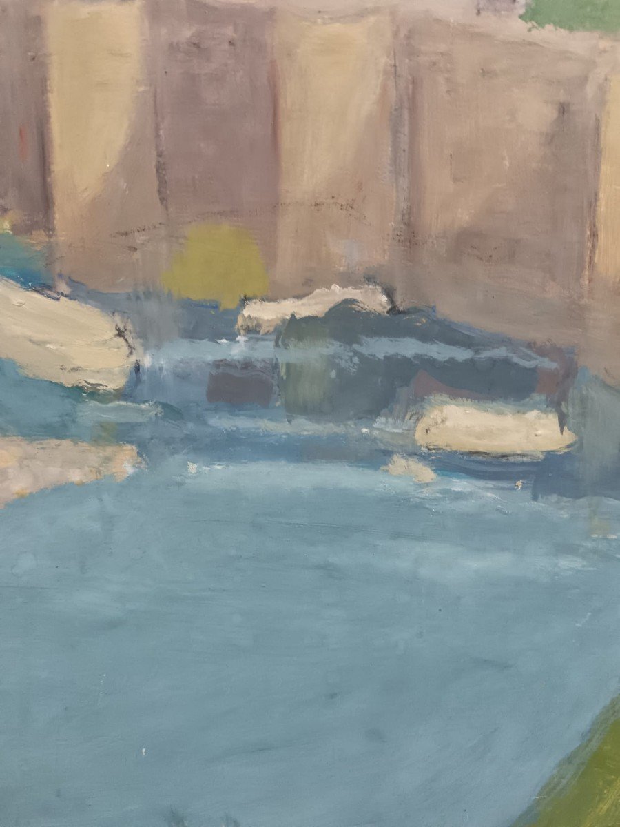Louise Claeysen. Oil On Hardboard Panel "the Château De Vogüé En Ardèche" 65 X 54 Cm-photo-2