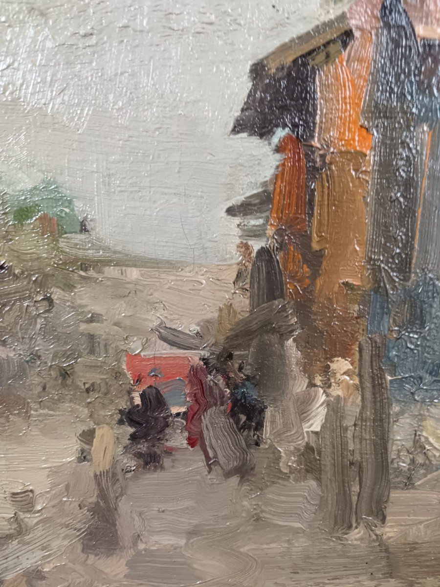 Pierre Jacques Pelletier. Huile sur toile "la rue déserte" 73,5 X 97,6 Cm-photo-4