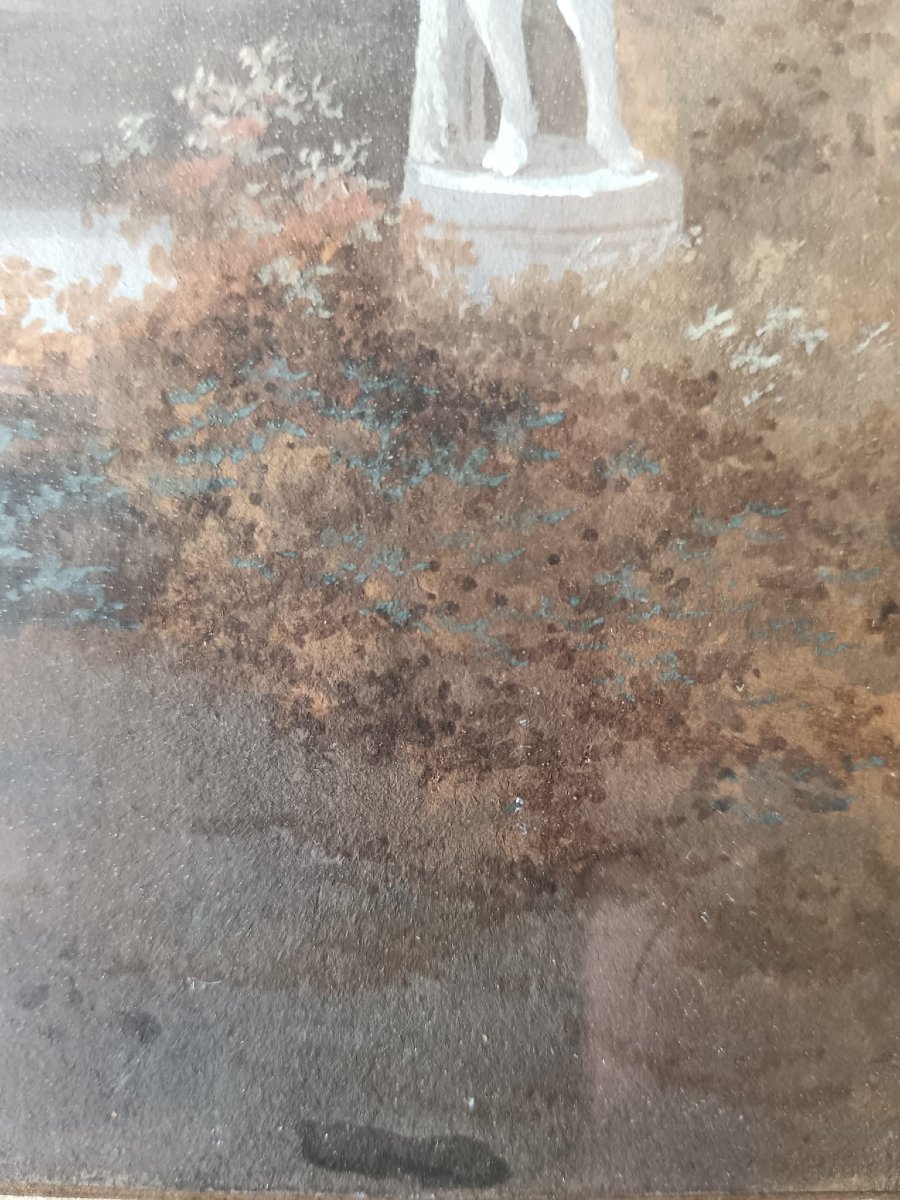 Le Grand Tour. Aquarelle sur papier "souvenirs d'Italie promenade dans le parc" 34,5 X 19,4 cm -photo-7