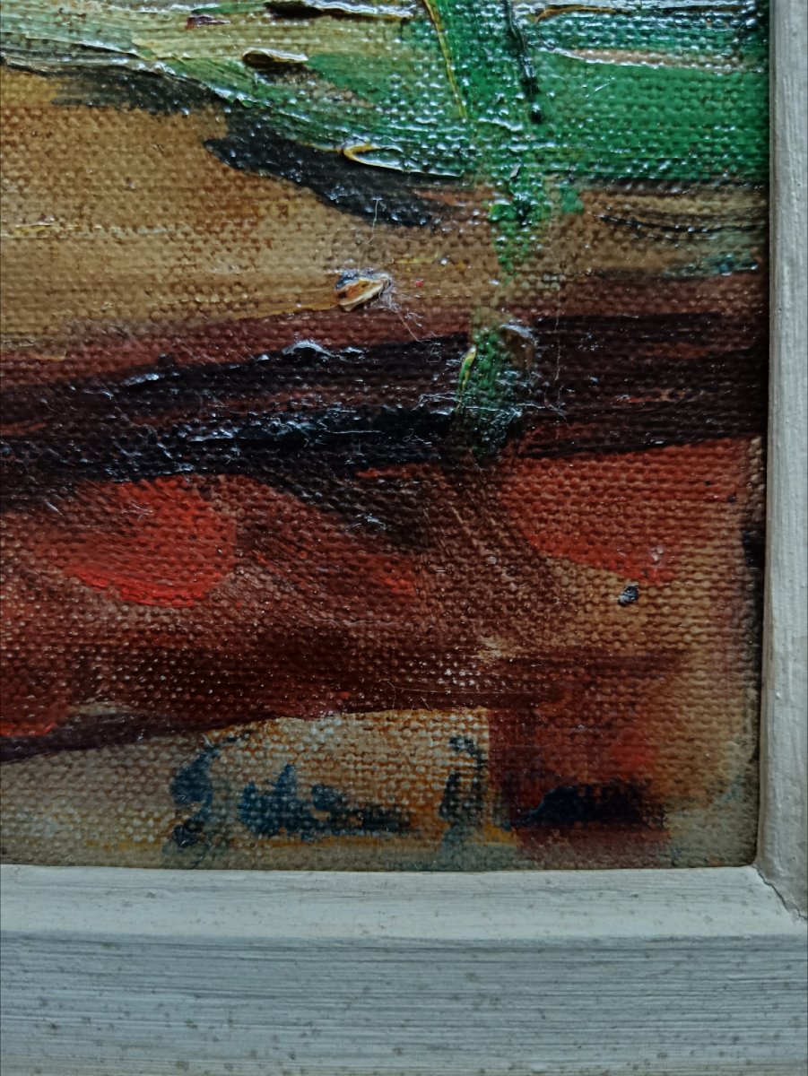 Huile Sur Toile "bientôt la soupe aux poireaux" 19,8 X 24,5 Cm-photo-2