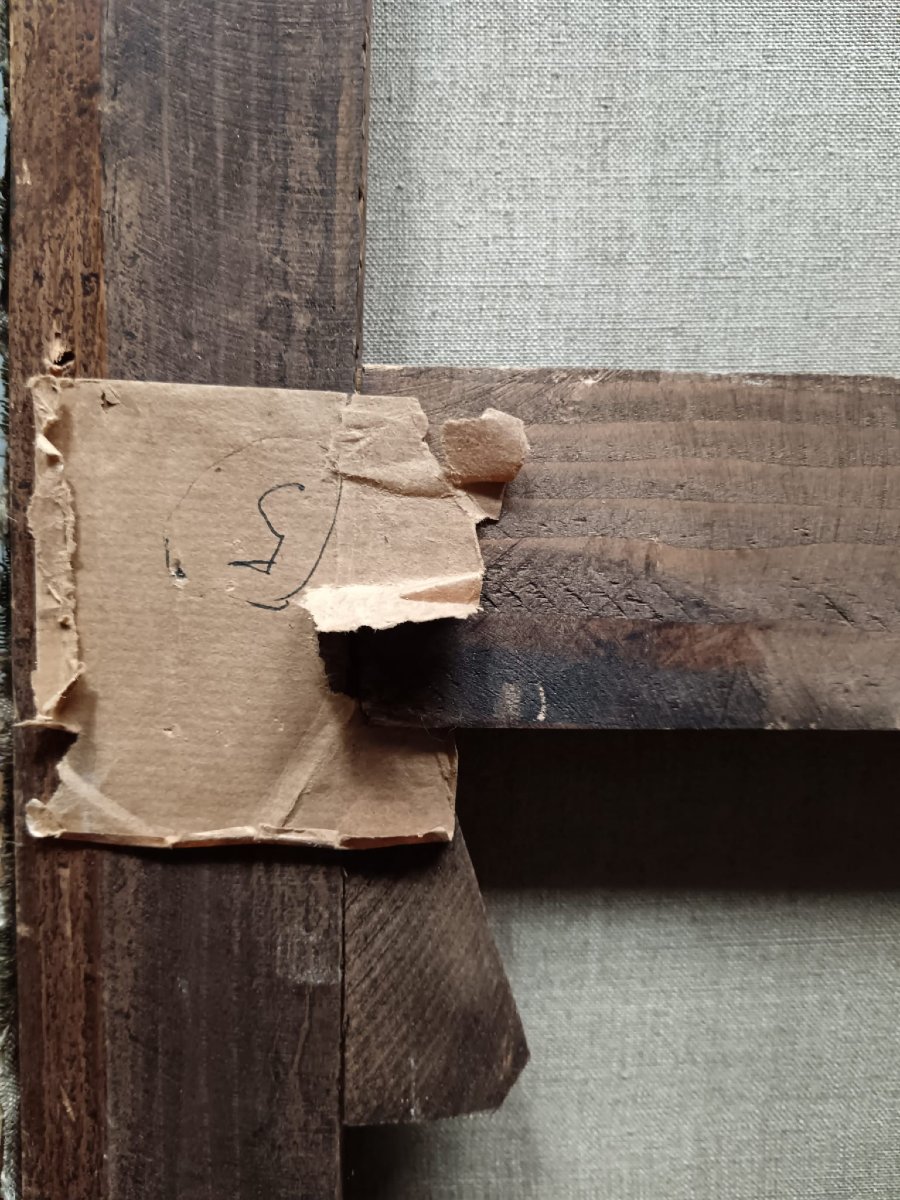 Huile sur toile "Vénus alanguie auprès de son char" 78,6 X 64,8 cm-photo-3