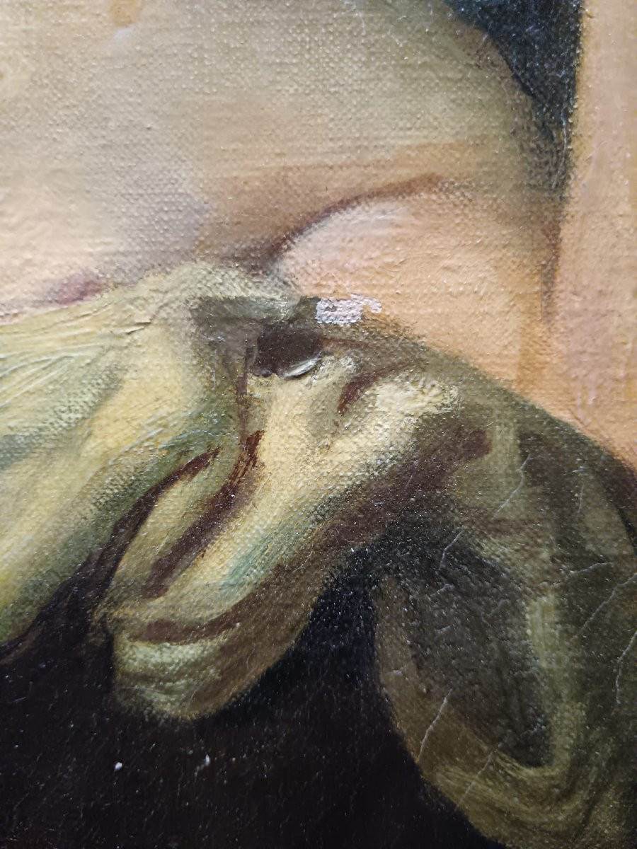 Huile sur toile "Vénus alanguie auprès de son char" 78,6 X 64,8 cm-photo-3