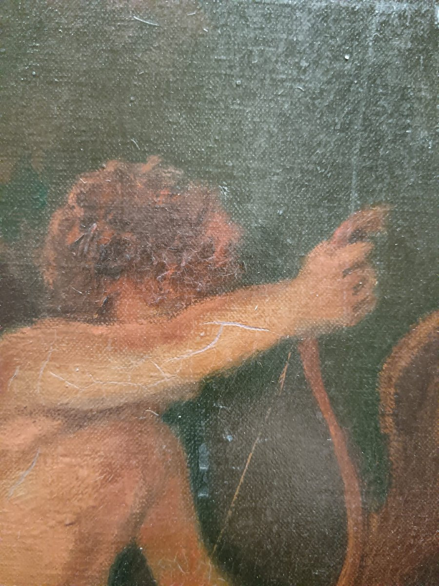 Huile sur toile "Vénus alanguie auprès de son char" 78,6 X 64,8 cm-photo-4