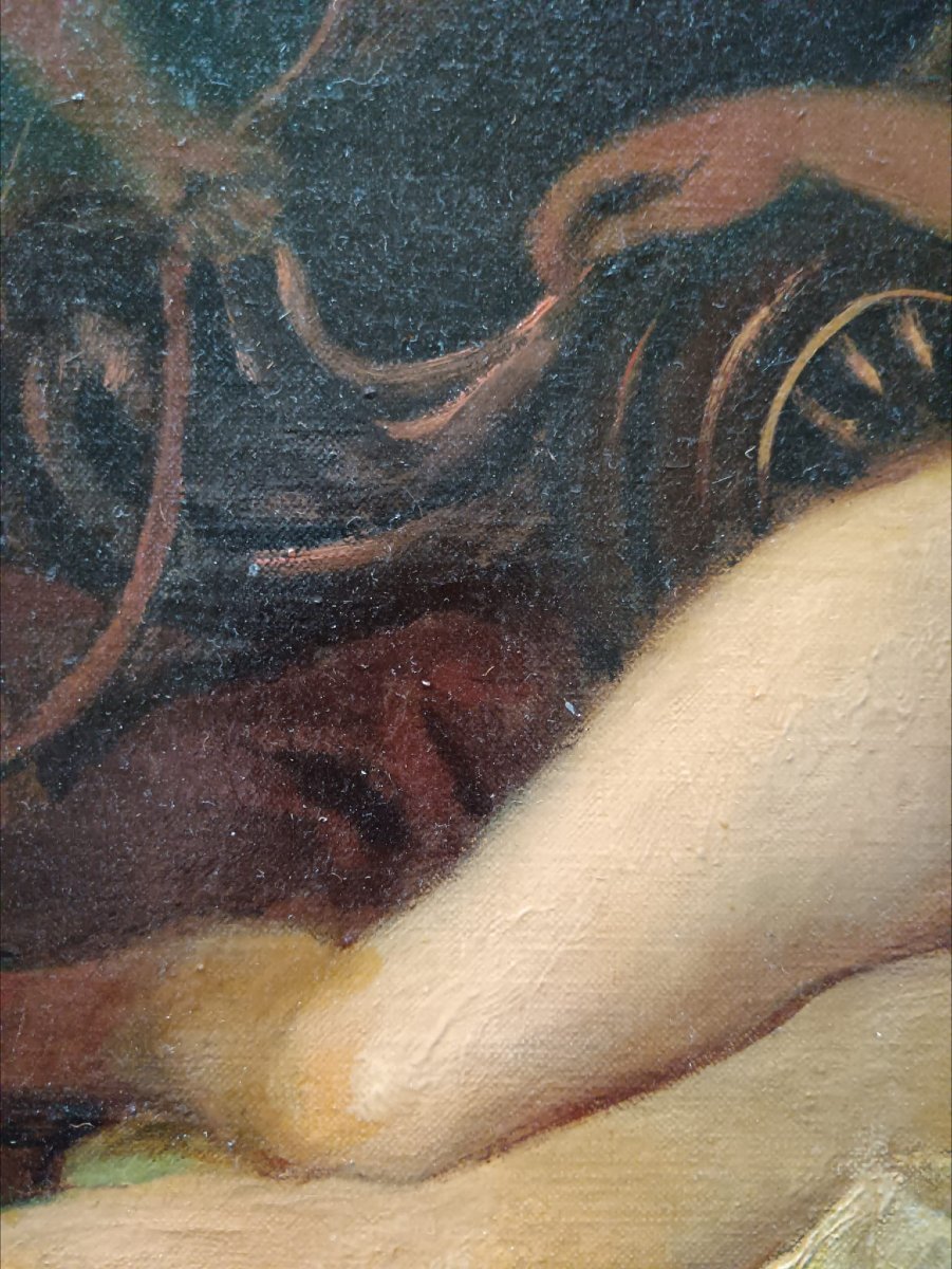 Huile sur toile "Vénus alanguie auprès de son char" 78,6 X 64,8 cm-photo-6