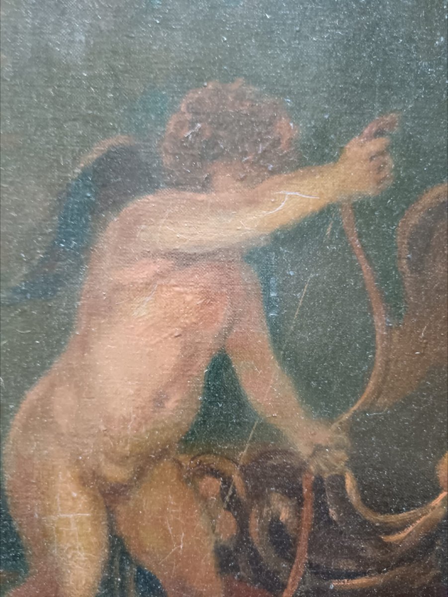 Huile sur toile "Vénus alanguie auprès de son char" 78,6 X 64,8 cm-photo-7