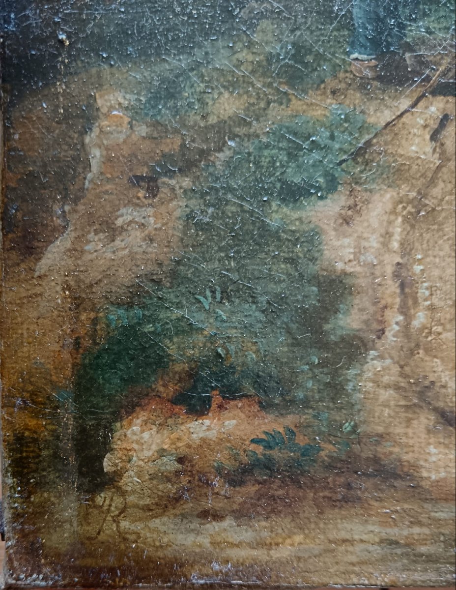 Jacob Van Ruisdael d'après. Huile sur toile "à l'orée du bois" 35,1 X 29,3 cm-photo-3