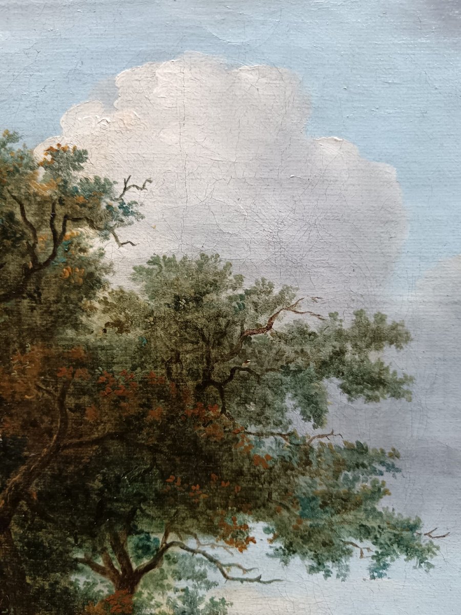 Jacob Van Ruisdael d'après. Huile sur toile "à l'orée du bois" 35,1 X 29,3 cm-photo-4