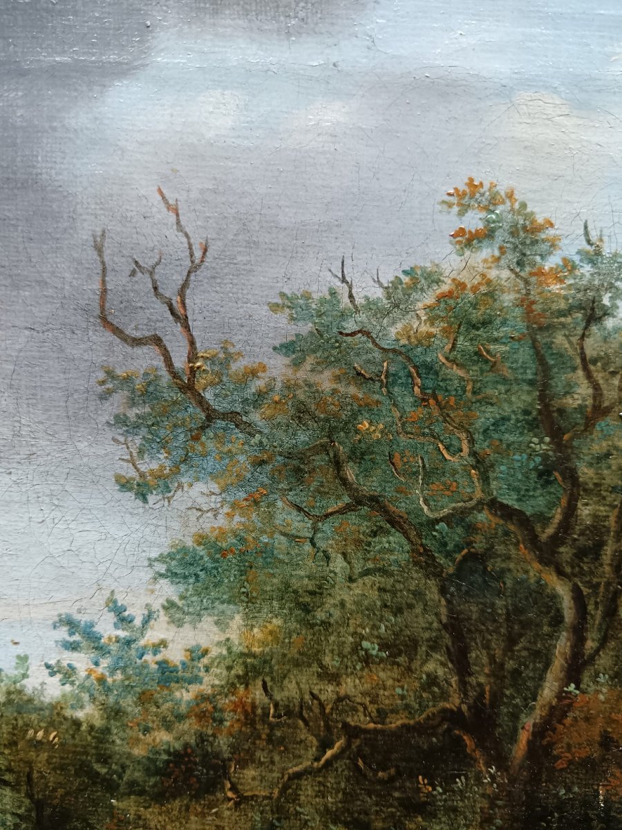 Jacob Van Ruisdael d'après. Huile sur toile "à l'orée du bois" 35,1 X 29,3 cm-photo-4