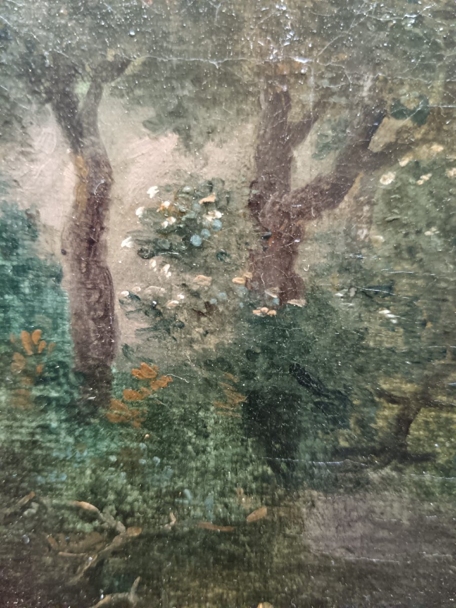 Jacob Van Ruisdael d'après. Huile sur toile "à l'orée du bois" 35,1 X 29,3 cm-photo-7