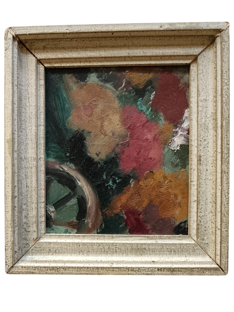 Jean Dreyfus-stern. Small Oil Paintings On Panels "abstract Landscapes And Bouquet Of Flowers"-photo-4