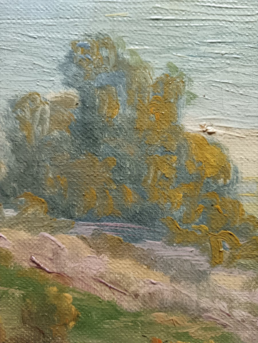 Ecole néo-impressionniste "paysage en bord de mer"-photo-4