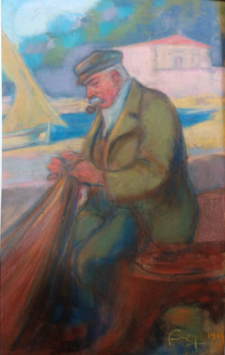 Louis Fortuney "the Old Sailor Mending His Net"-photo-1