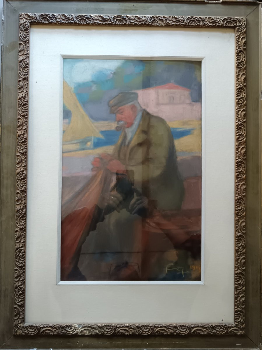 Louis Fortuney "the Old Sailor Mending His Net"-photo-8