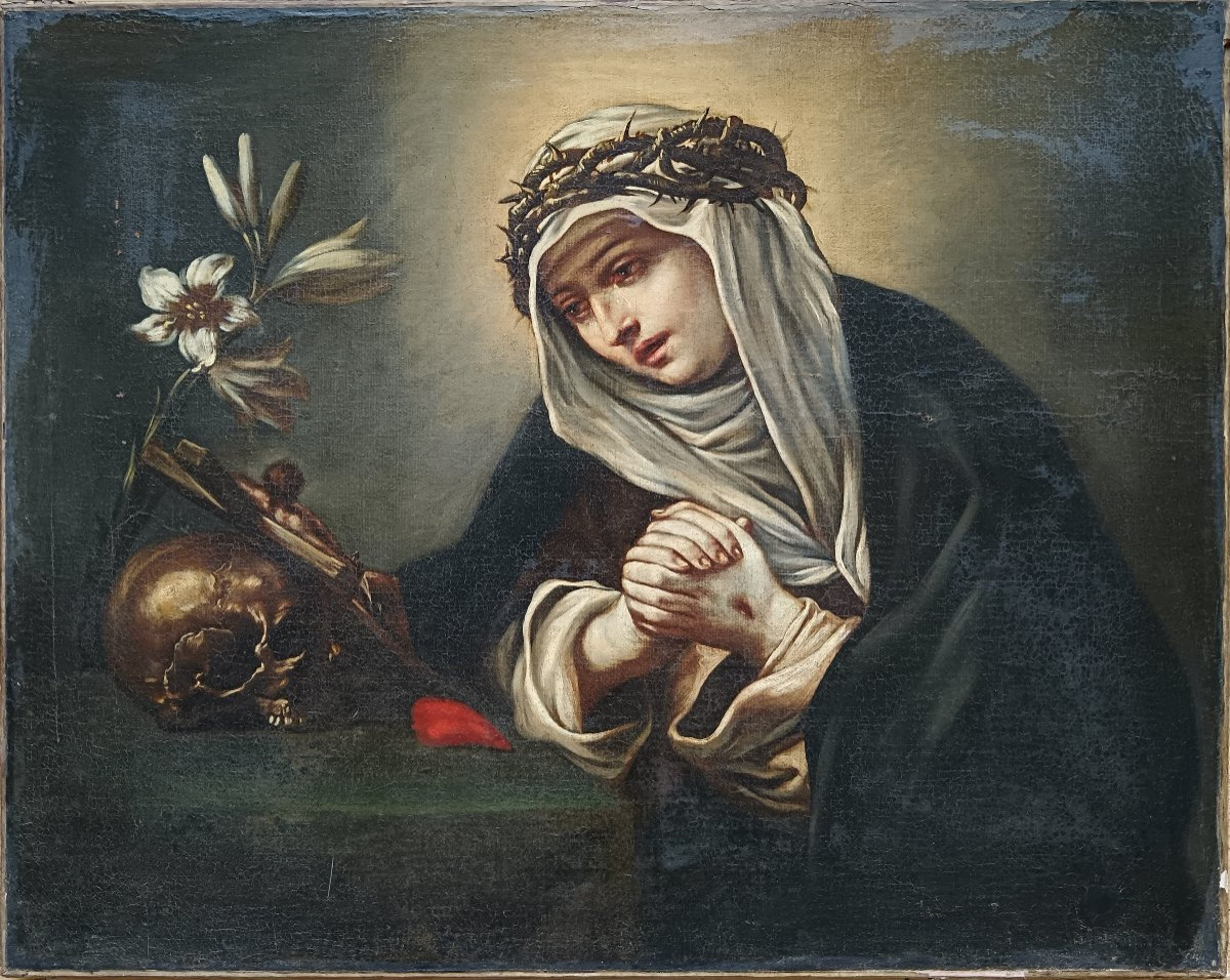 Ecole italienne du XVIIème siècle "Sainte Catherine de Sienne"-photo-4