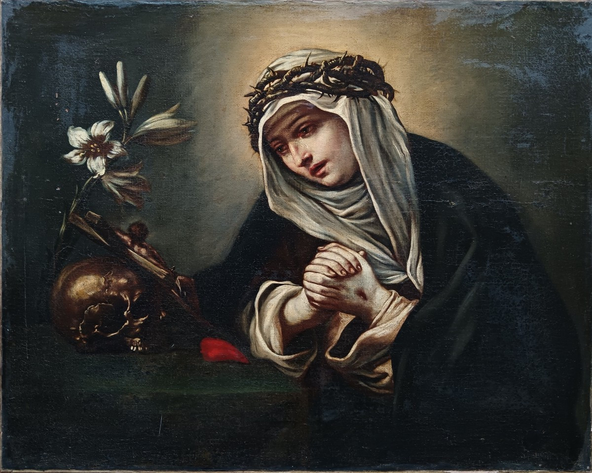 Ecole italienne du XVIIème siècle "Sainte Catherine de Sienne"