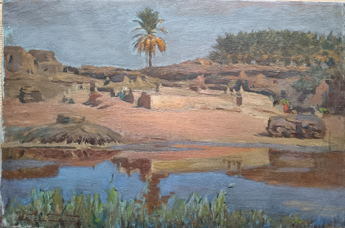Orientalist School "the Village On The Edge Of The Wadi Over There In Egypt"