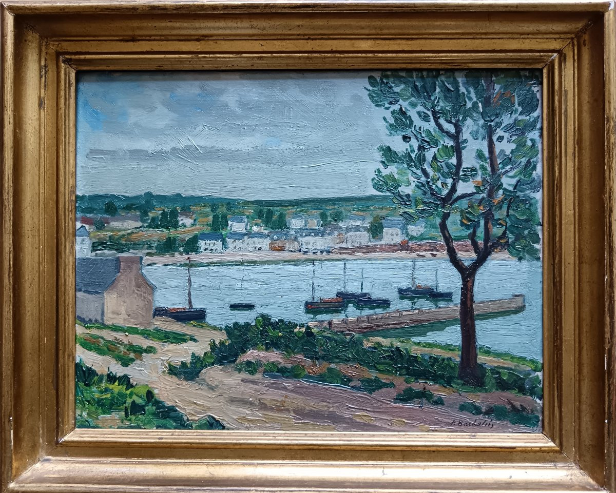 Neo-impressionist School "boats At Anchor In The Small Harbor"-photo-4
