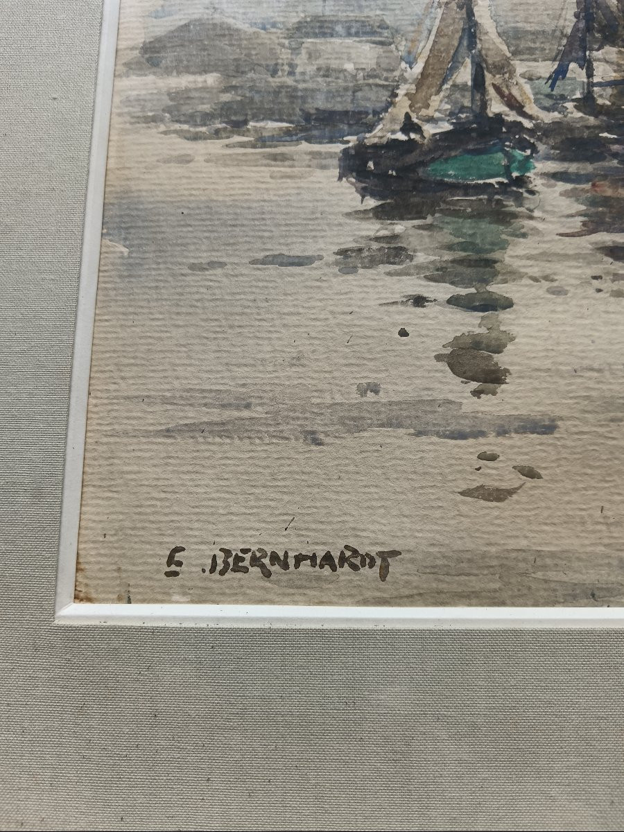 Eugène Bernhardt "bateaux au port"-photo-3