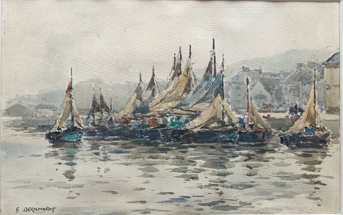 Eugène Bernhardt "bateaux au port"-photo-4