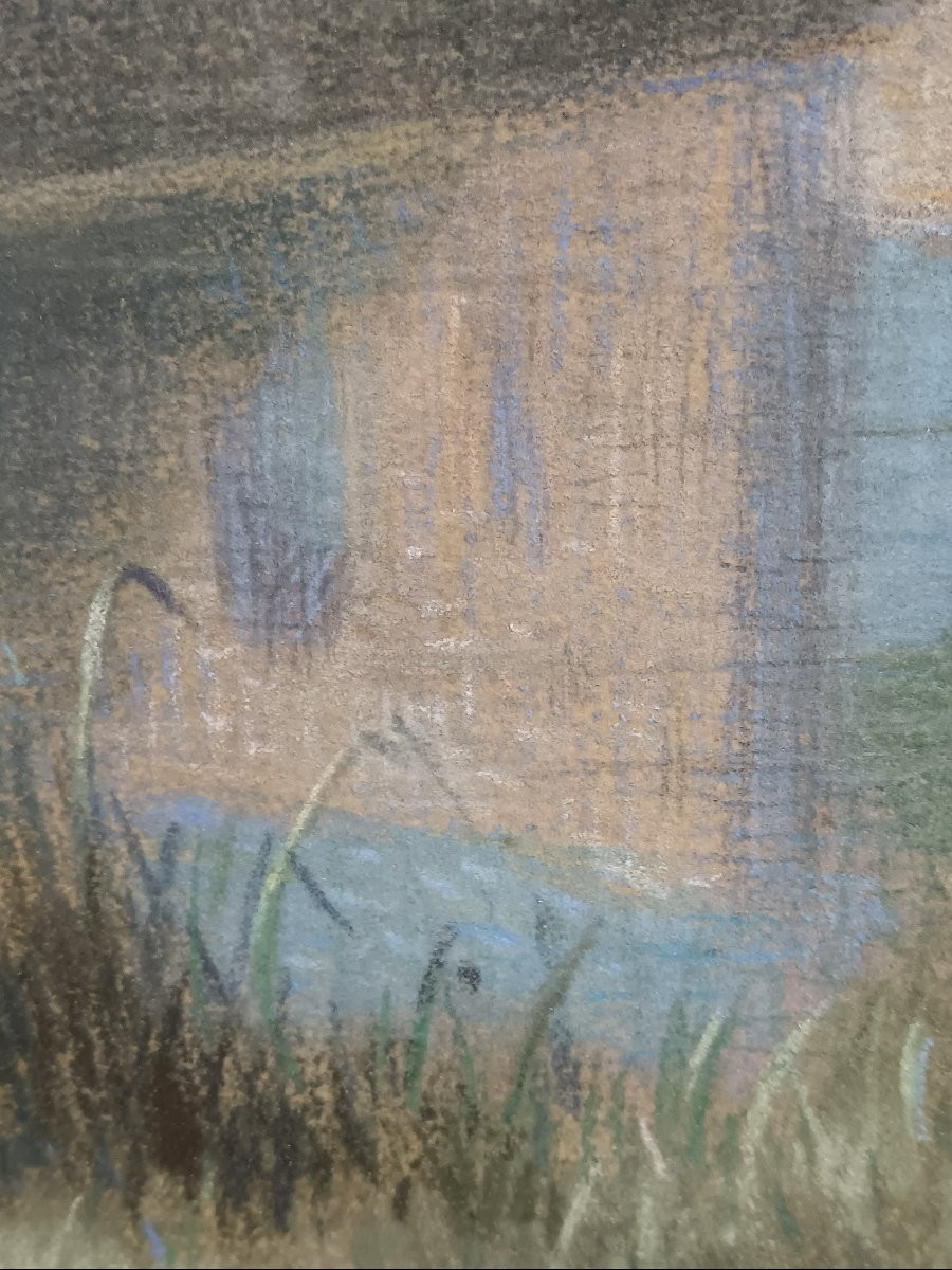 Paul Ingelrans "le pont sur le Loing et la tour de Ganne vus de la berge"-photo-2