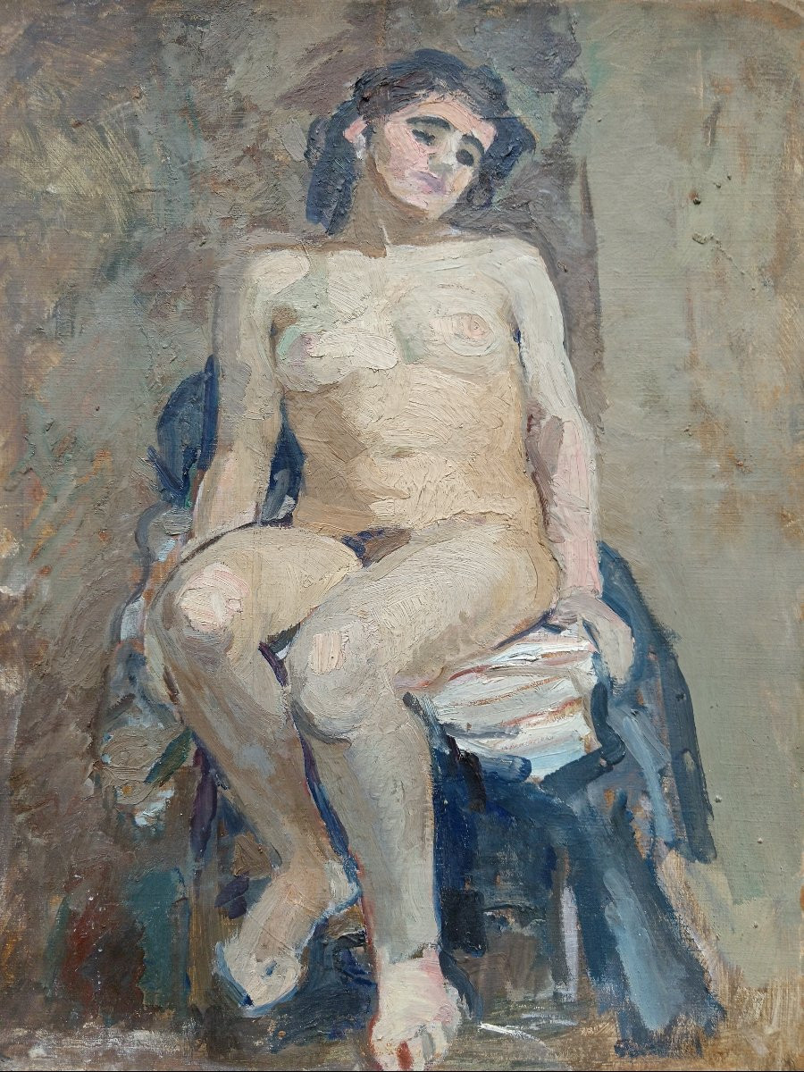 School Of Paris "beautiful Nude, Seated"-photo-3