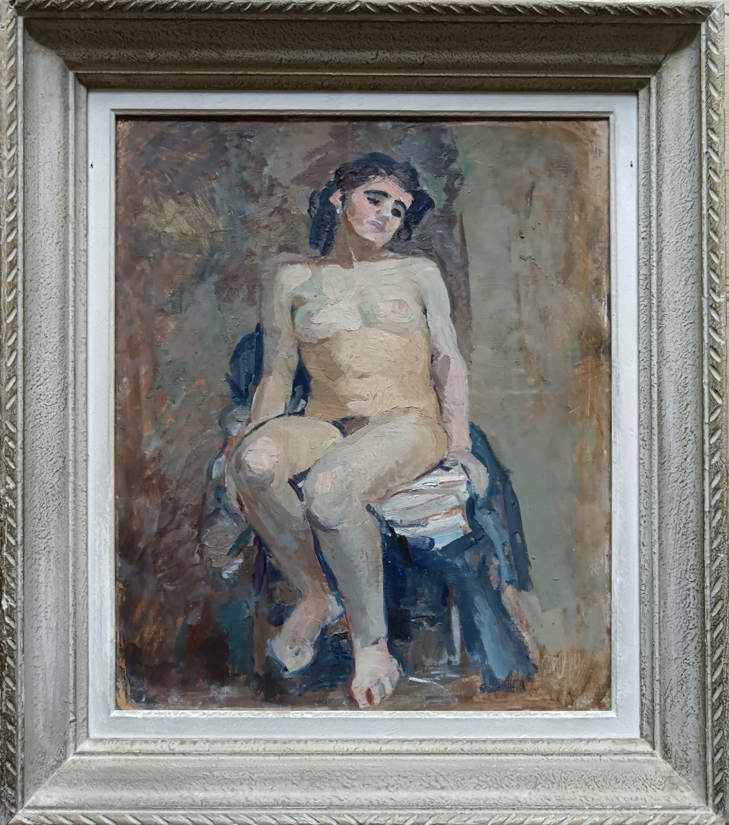 School Of Paris "beautiful Nude, Seated"-photo-4