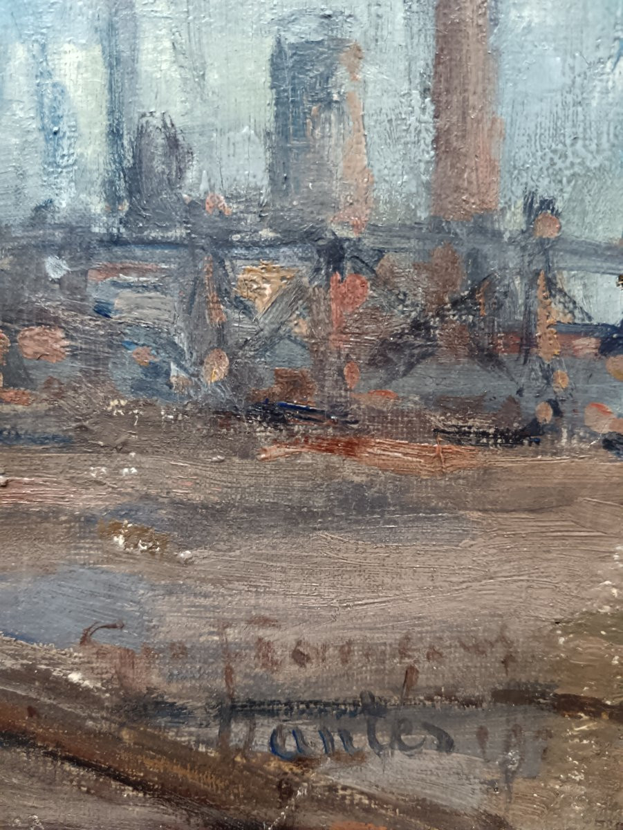 Ecole néo impressionniste. Géo François "le port de Nantes vu des quais"-photo-2