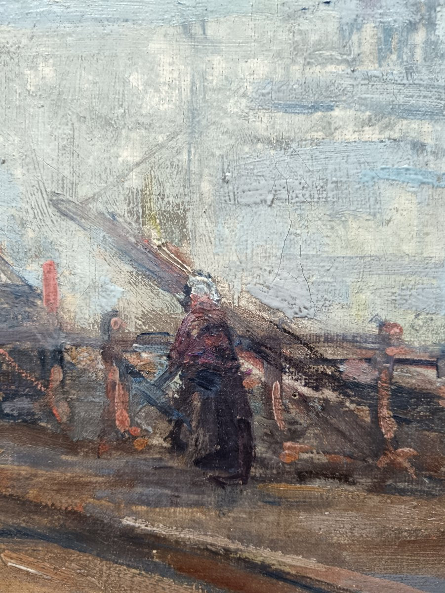 Ecole néo impressionniste. Géo François "le port de Nantes vu des quais"-photo-3