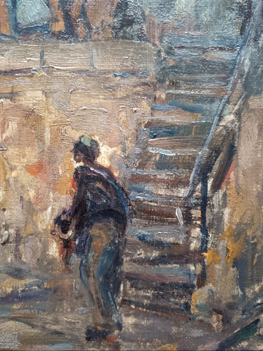 Ecole néo impressionniste. Géo François "le port de Nantes vu des quais"-photo-3
