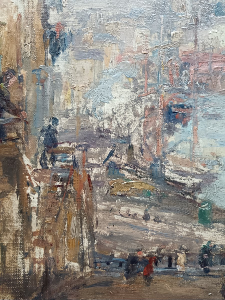 Ecole néo impressionniste. Géo François "le port de Nantes vu des quais"-photo-4