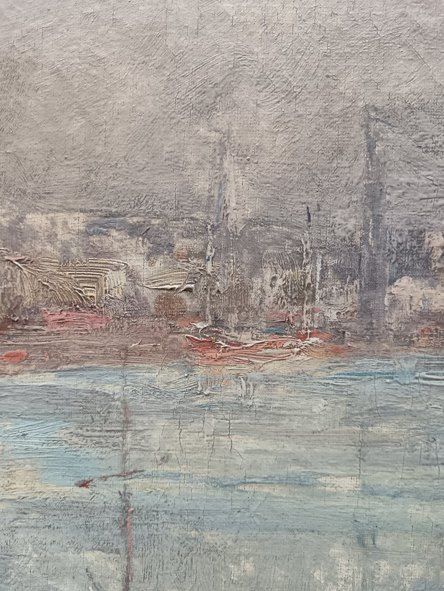 Ecole néo impressionniste. Géo François "le port de Nantes vu des quais"-photo-6