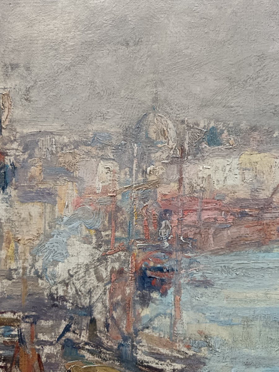 Ecole néo impressionniste. Géo François "le port de Nantes vu des quais"-photo-7
