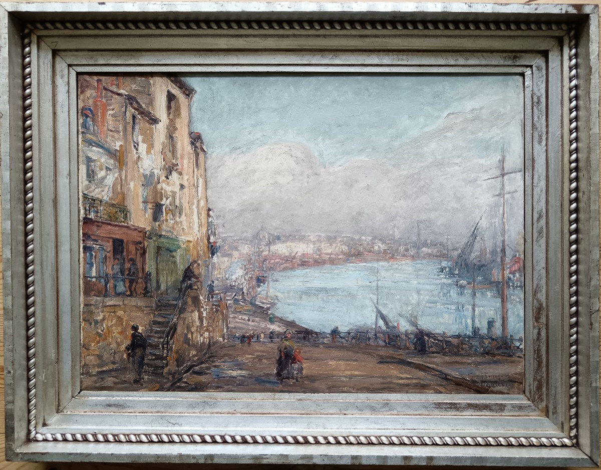 Ecole néo impressionniste. Géo François "le port de Nantes vu des quais"