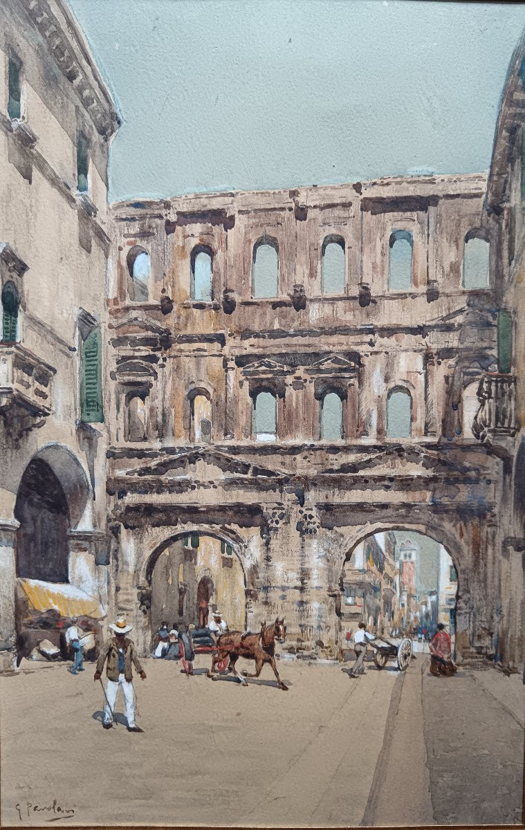 Aquarelle "la Porte Borsari à Vérone"-photo-3