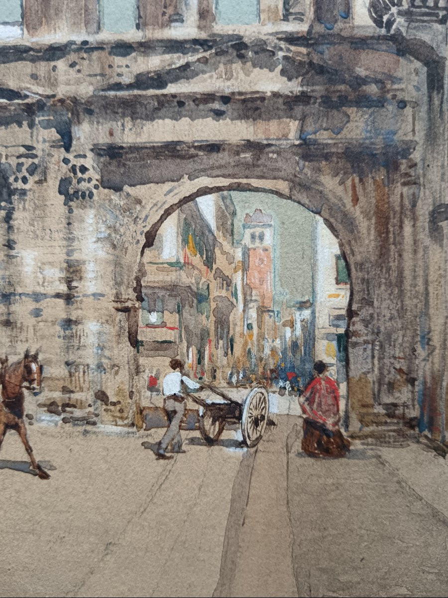 Aquarelle "la Porte Borsari à Vérone"-photo-8