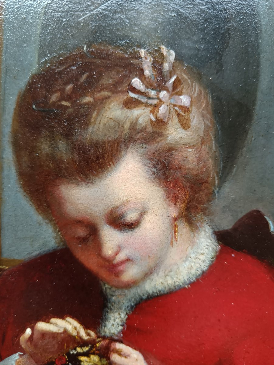 Ecole polonaise. K. Lucjan Przepiorski "Belle, couturière, entourée de beaux tableaux"-photo-3